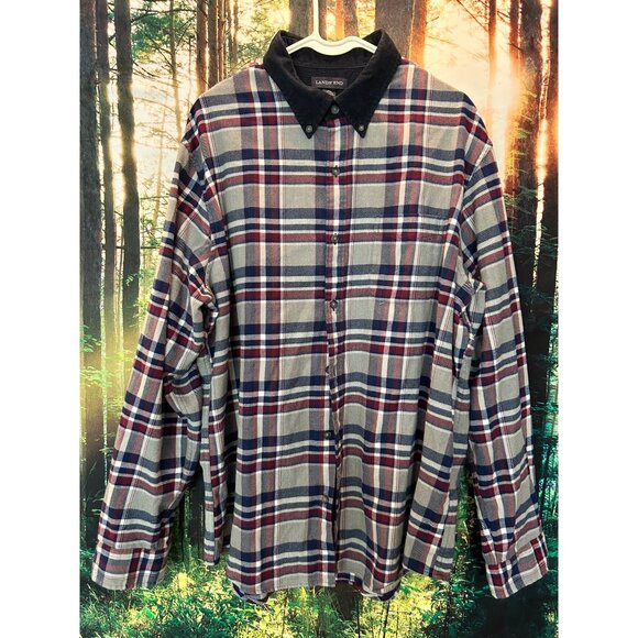 LAND'S END  (MENS XL 17-17.5) Button Up Plaid Corduroy Collar Shirt - Picture 1 of 6